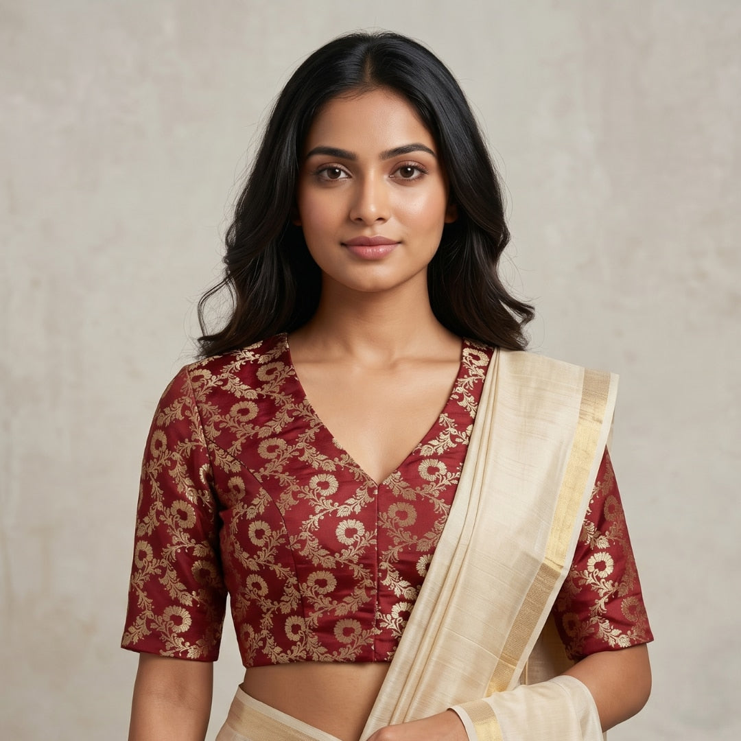 Maroon Banarasi Brocade Readymade Blouse