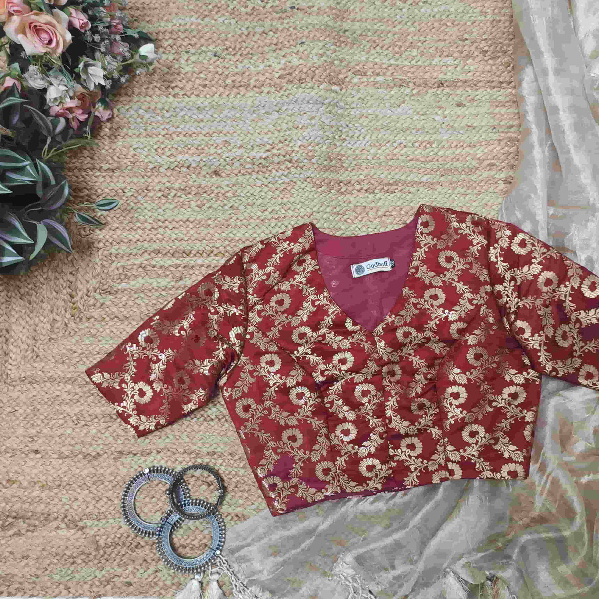 Maroon Banarasi Brocade Readymade Blouse