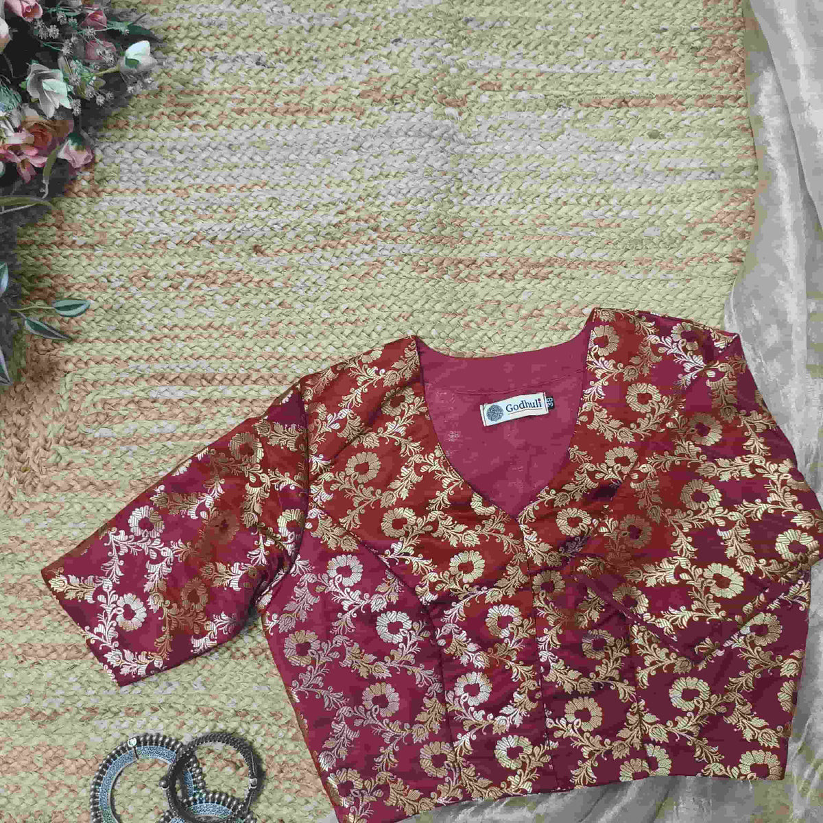 Maroon Banarasi Brocade Readymade Blouse