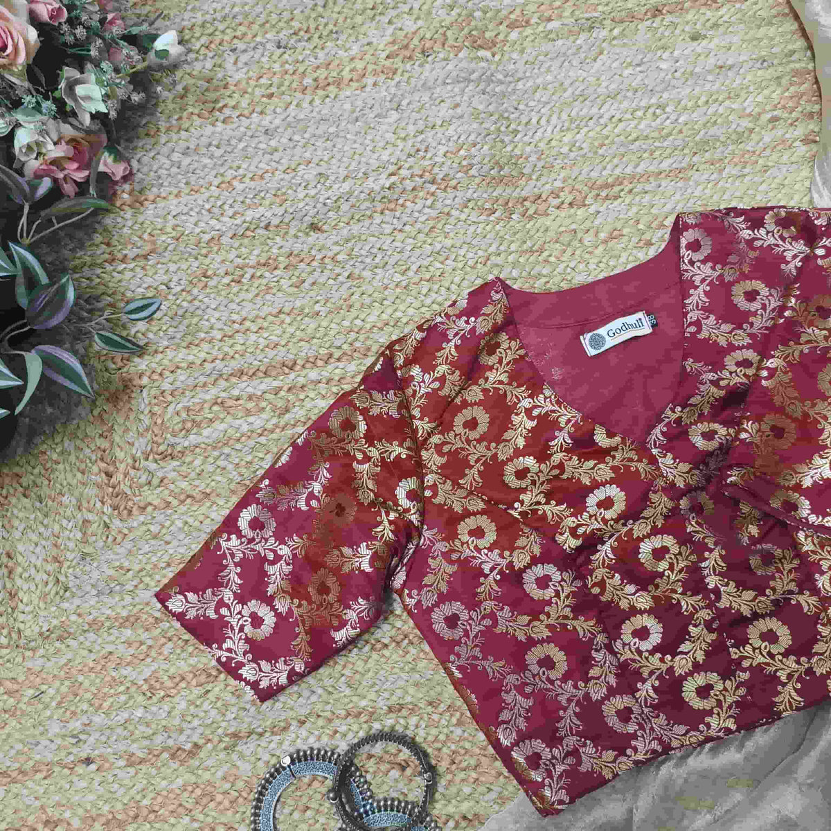 Maroon Banarasi Brocade Readymade Blouse