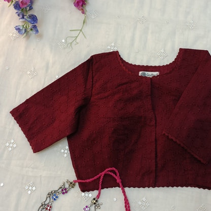 Maroon Cut Work Blouse with Sleeves Combo
