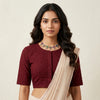 Maroon Cut Work Readymade Blouse with Sleeves | Godhuli