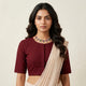 Maroon Cut Work Readymade Blouse with Sleeves | Godhuli