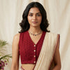 Maroon Cut Work Sleeveless Readymade Blouse | Godhuli