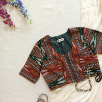 Maroon Dark Green Ikat Readymade Blouse | Godhuli