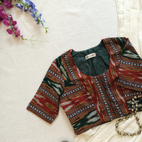 Maroon Dark Green Ikat Readymade Blouse | Godhuli