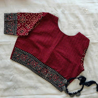 Maroon Dotted Gamathi Patola Sleeves Readymade Blouse | Godhuli