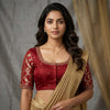 Maroon Gaji Silk Brocade Sleeves Aari Work Readymade Blouse | Godhuli