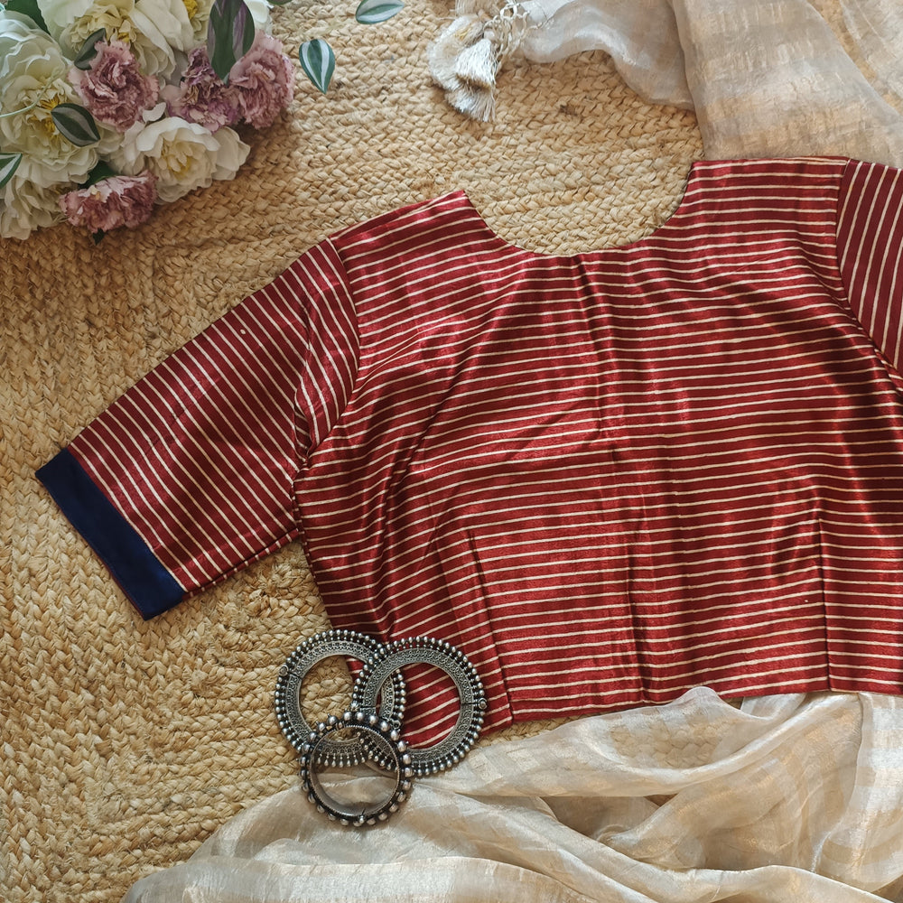 Maroon Gaji Silk Stripes Readymade Blouse | Godhuli
