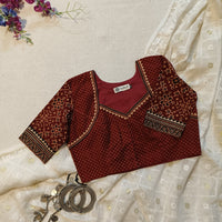 Maroon Gamathi Readymade Blouse with Patola Print Sleeves | Godhuli