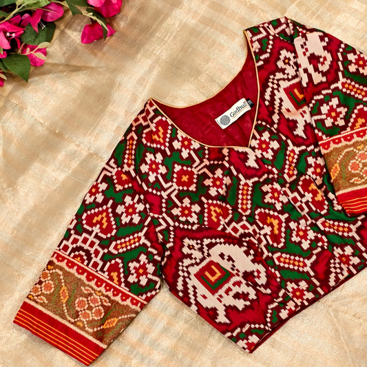 Maroon Green Navratan Design Patola Blouse 