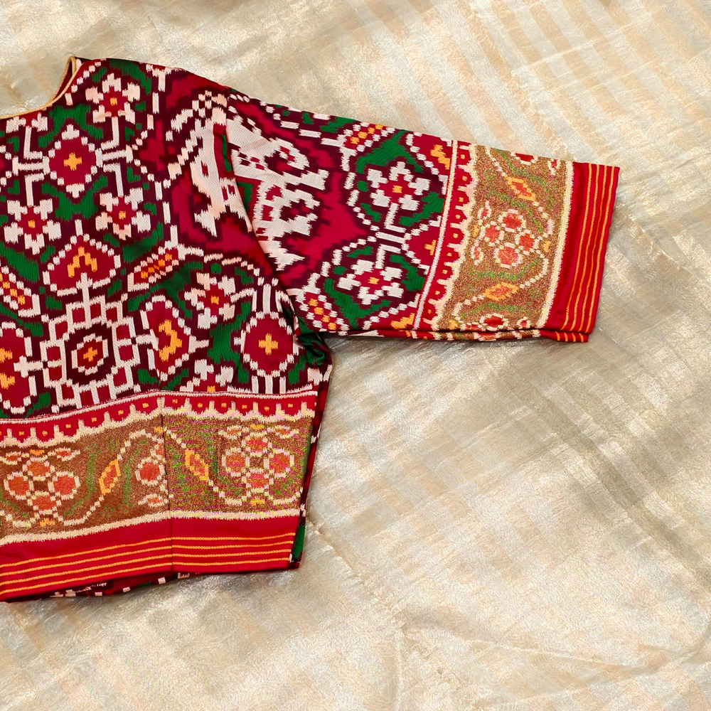 Maroon Green Navratan Design Patola Readymade Blouse | Godhuli