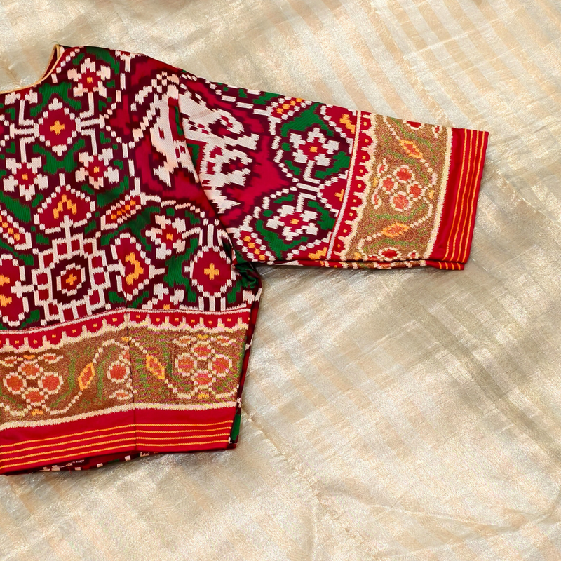 Maroon Green Navratan Design Patola Readymade Blouse | Godhuli
