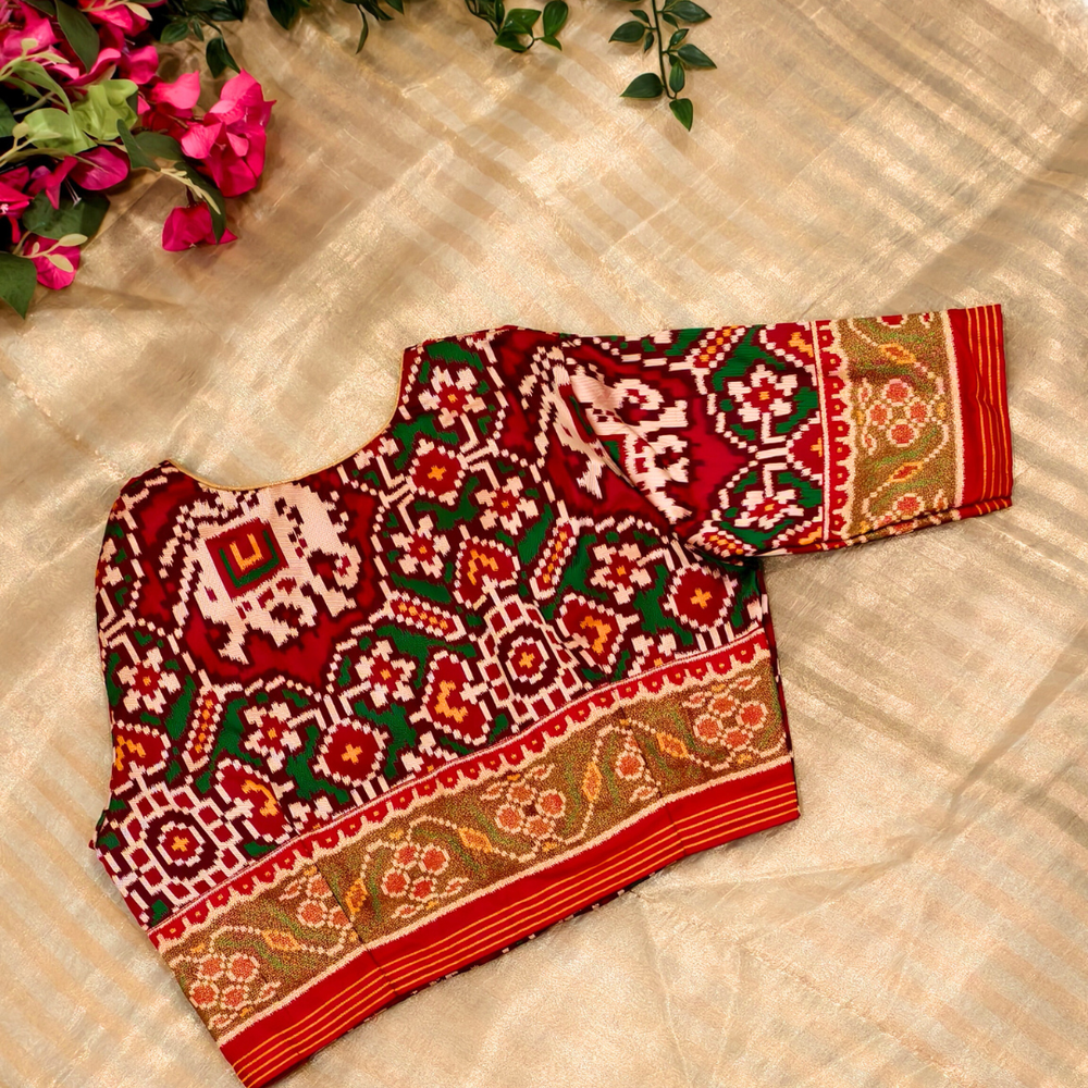 Maroon Green Navratan Design Patola Readymade Blouse | Godhuli