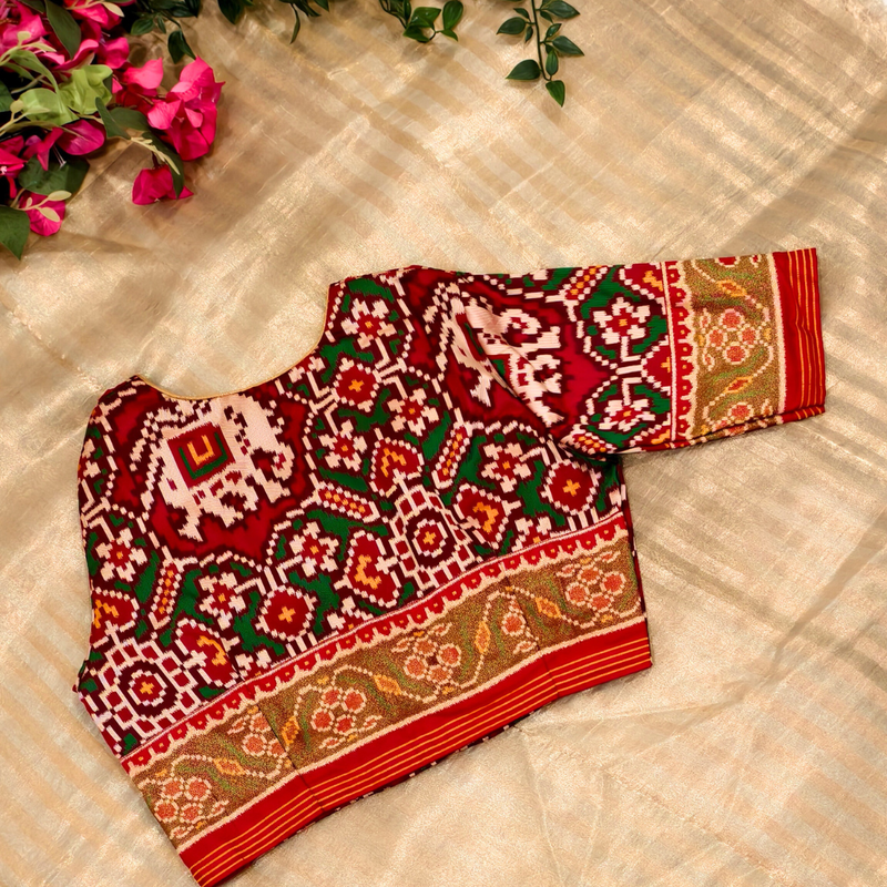 Maroon Green Navratan Design Patola Readymade Blouse | Godhuli