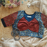 Maroon Indigo Blue Gaji Silk Choli Pattern Readymade Blouse | Godhuli