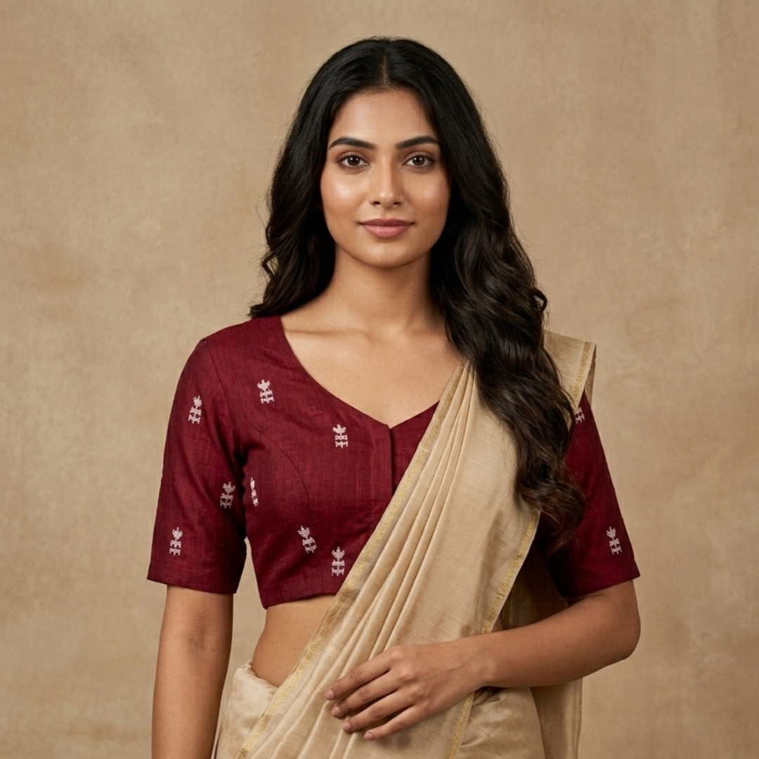 Maroon Jacquard Readymade Blouse