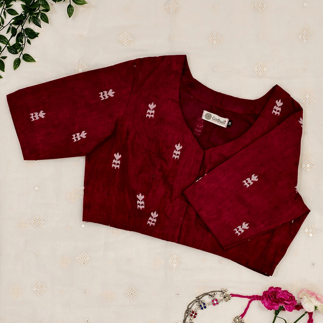 Maroon Jacquard Readymade Blouse
