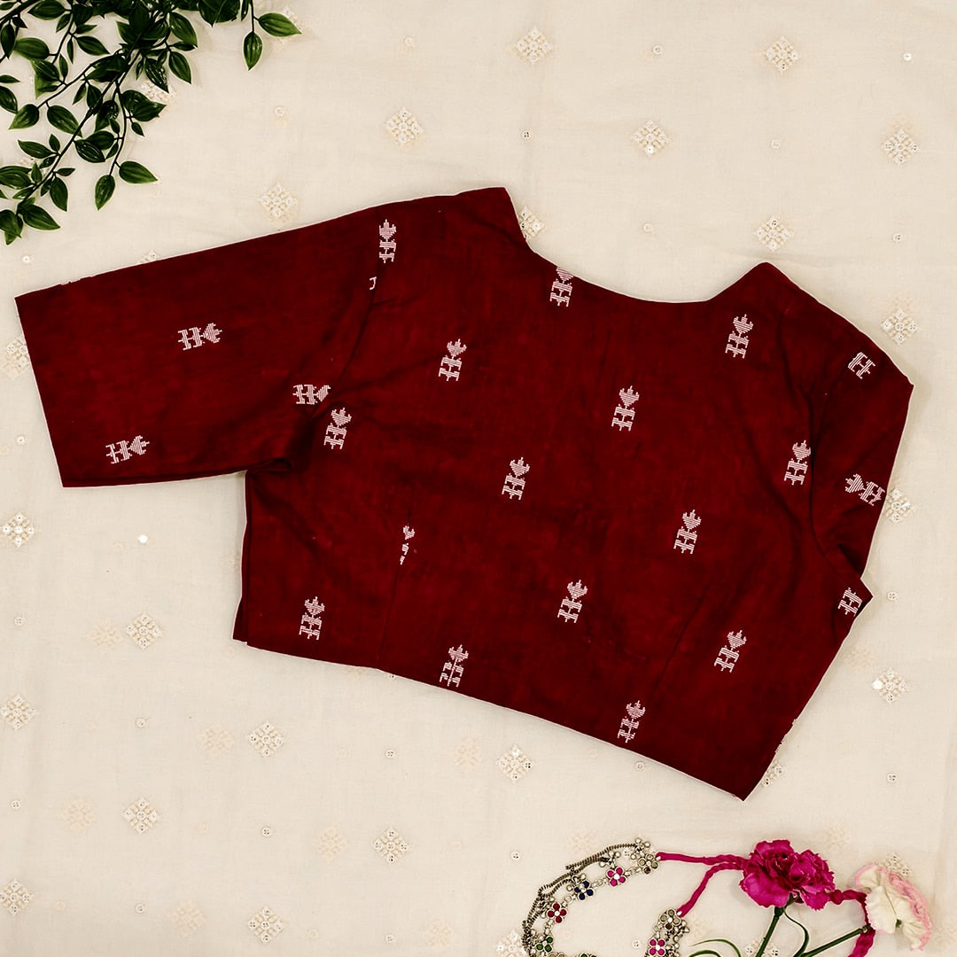 Maroon Jacquard Readymade Blouse