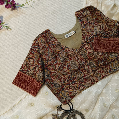 Maroon Olive Green Kalamkari Blouse