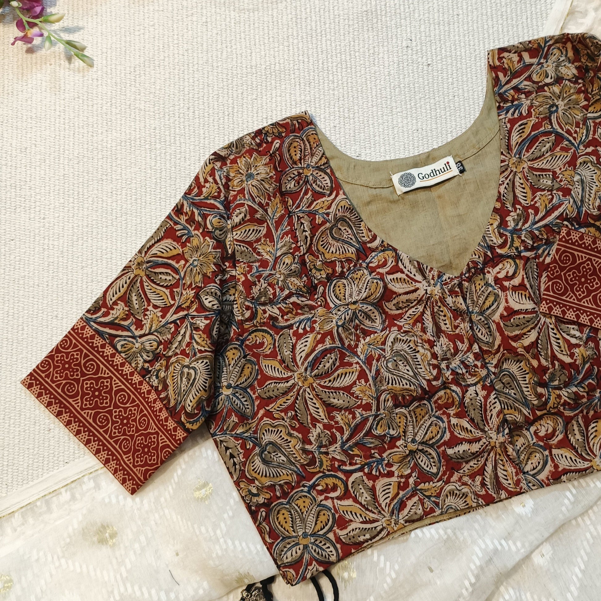 Maroon Olive Green Kalamkari Blouse