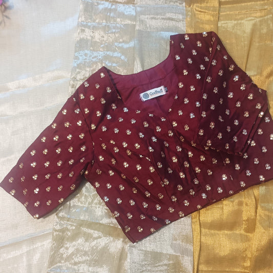 Maroon Zari Work Silk Blouse