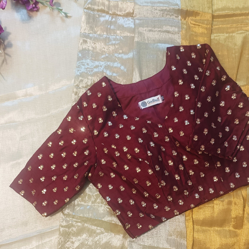 Maroon Zari Work Silk Readymade Blouse | Godhuli