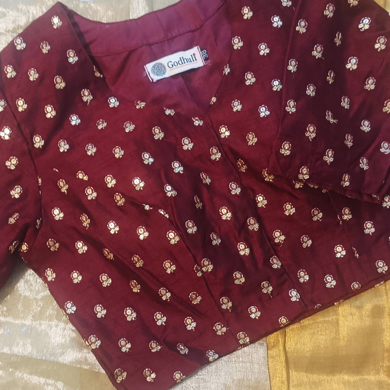 Maroon Zari Work Silk Readymade Blouse | Godhuli