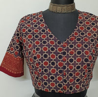 Mauve Maroon Mughal Print Ajrakh Readymade Blouse | Godhuli
