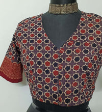 Mauve Maroon Mughal Print Ajrakh Readymade Blouse | Godhuli