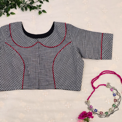 Monochrome Gingham Peter Pan Collar Blouse