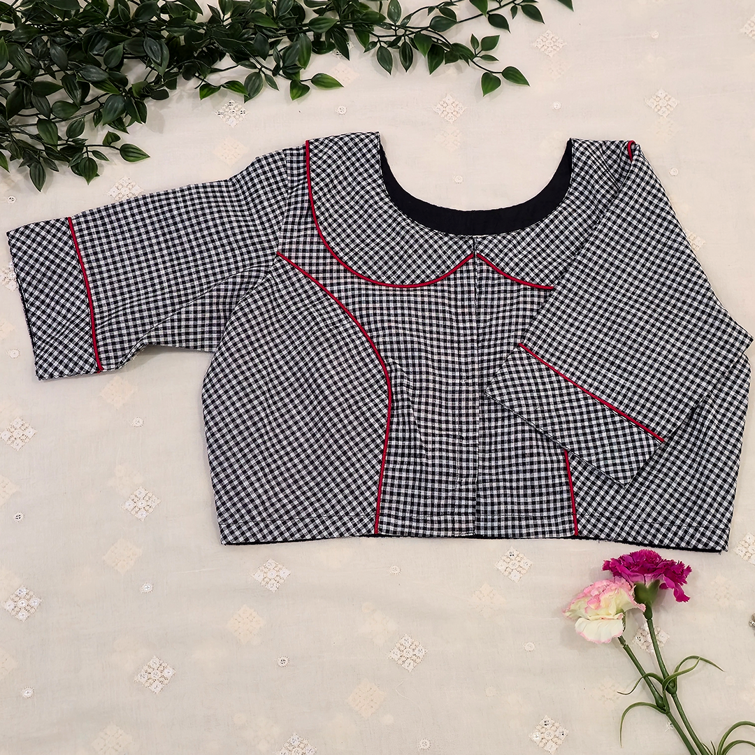 Monochrome Gingham Peter Pan Collar Blouse