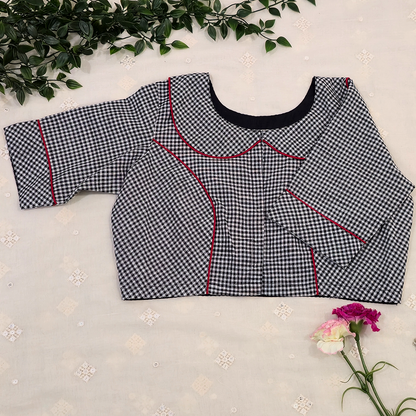 Monochrome Gingham Peter Pan Collar Blouse