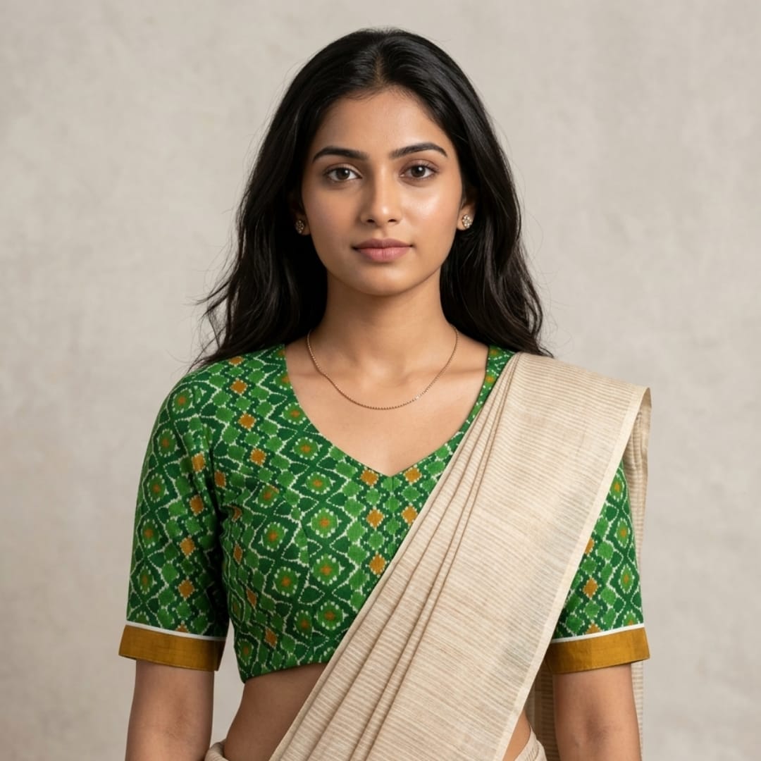 Moss Green Abstract Kalamkari Readymade Blouse | Godhuli