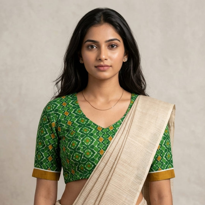 Moss Green Abstract Kalamkari Readymade Blouse | Godhuli