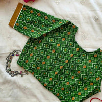 Moss Green Abstract Kalamkari Readymade Blouse | Godhuli