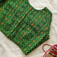 Moss Green Abstract Kalamkari Readymade Blouse | Godhuli