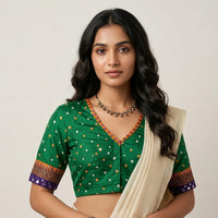 Moss Green Bandhani Readymade Blouse | Godhuli