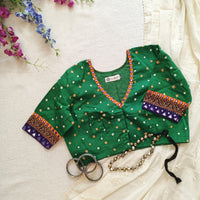 Moss Green Bandhani Readymade Blouse | Godhuli