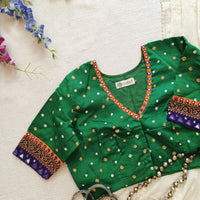 Moss Green Bandhani Readymade Blouse | Godhuli