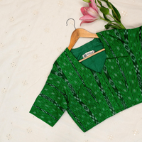 Moss Green Mercerised Ikat Readymade Blouse | Godhuli
