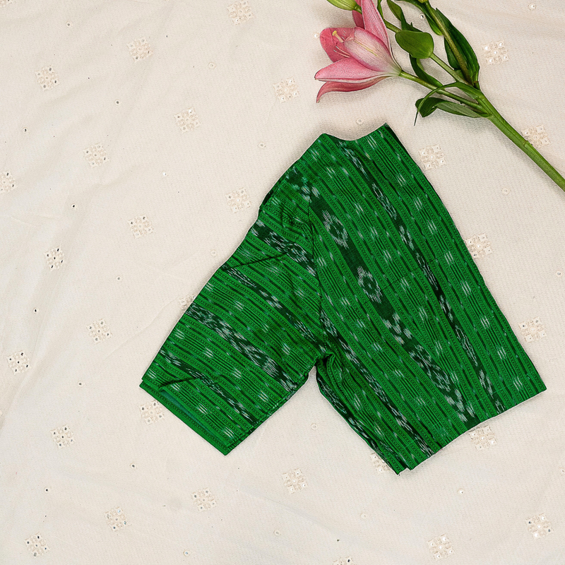 Moss Green Mercerised Ikat Readymade Blouse | Godhuli