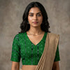 Moss Green Mercerised Ikat Readymade Blouse | Godhuli