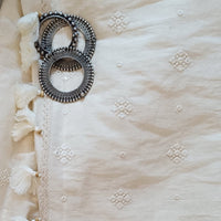 Ivory Embroidered Faux Mirror work Saree | Godhuli
