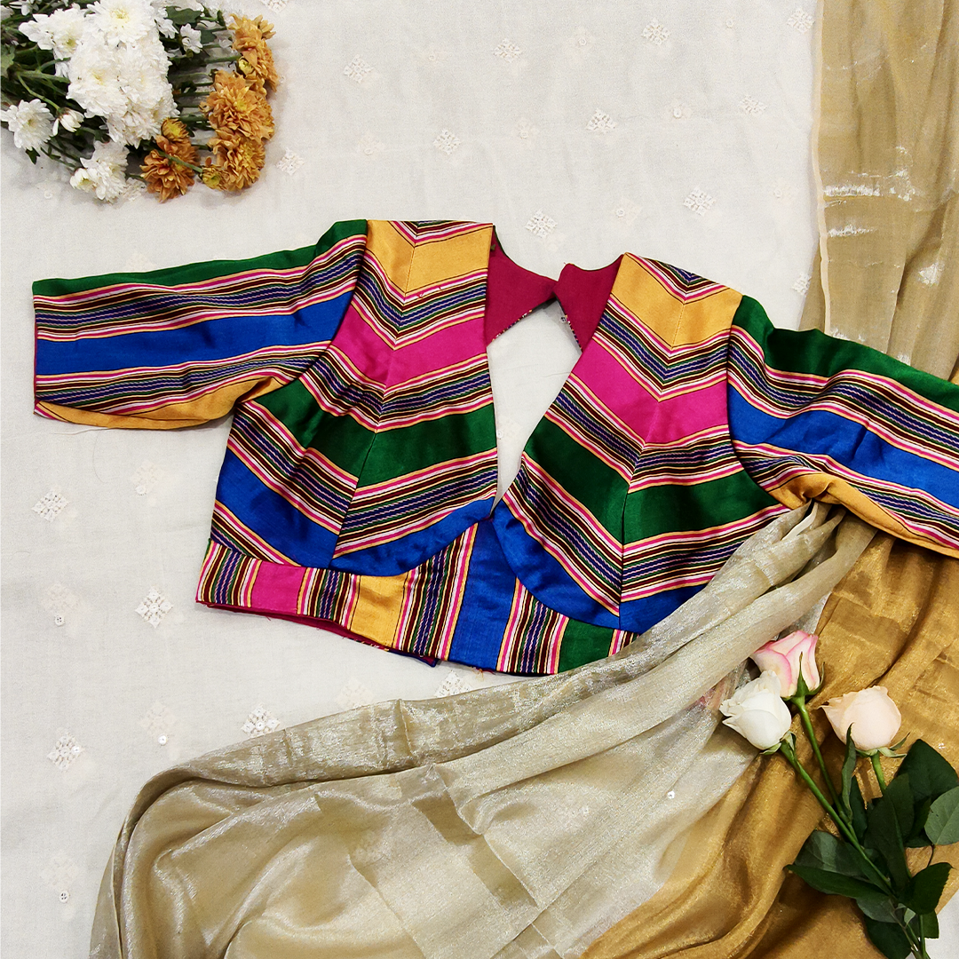 Multicolored Gaji Stripes Blouse With Empire line Pattern