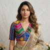 Multicolored Gaji Stripes Readymade Blouse With Empire line Pattern | Godhuli