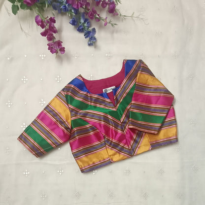 Multicoloured Gaji Silk Stripes Blouse 