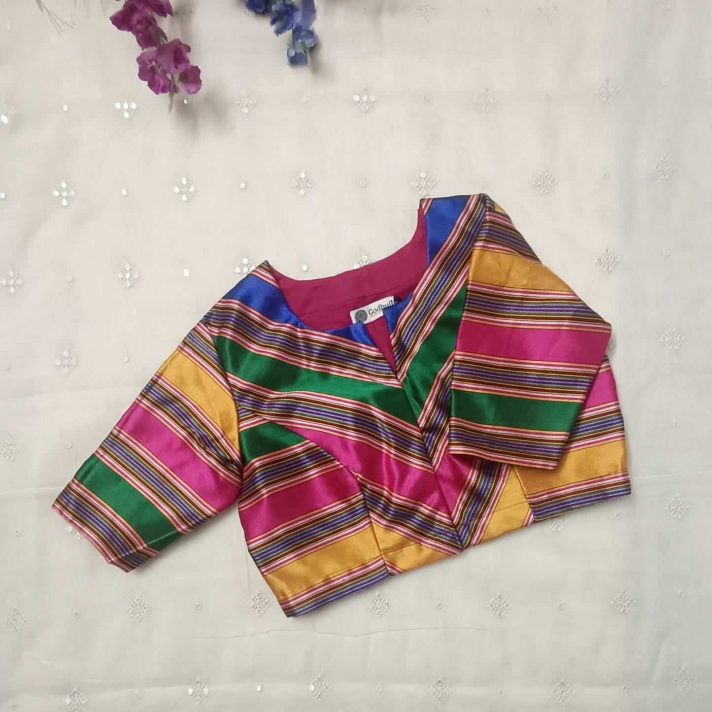 Multicoloured Gaji Silk Stripes Blouse 