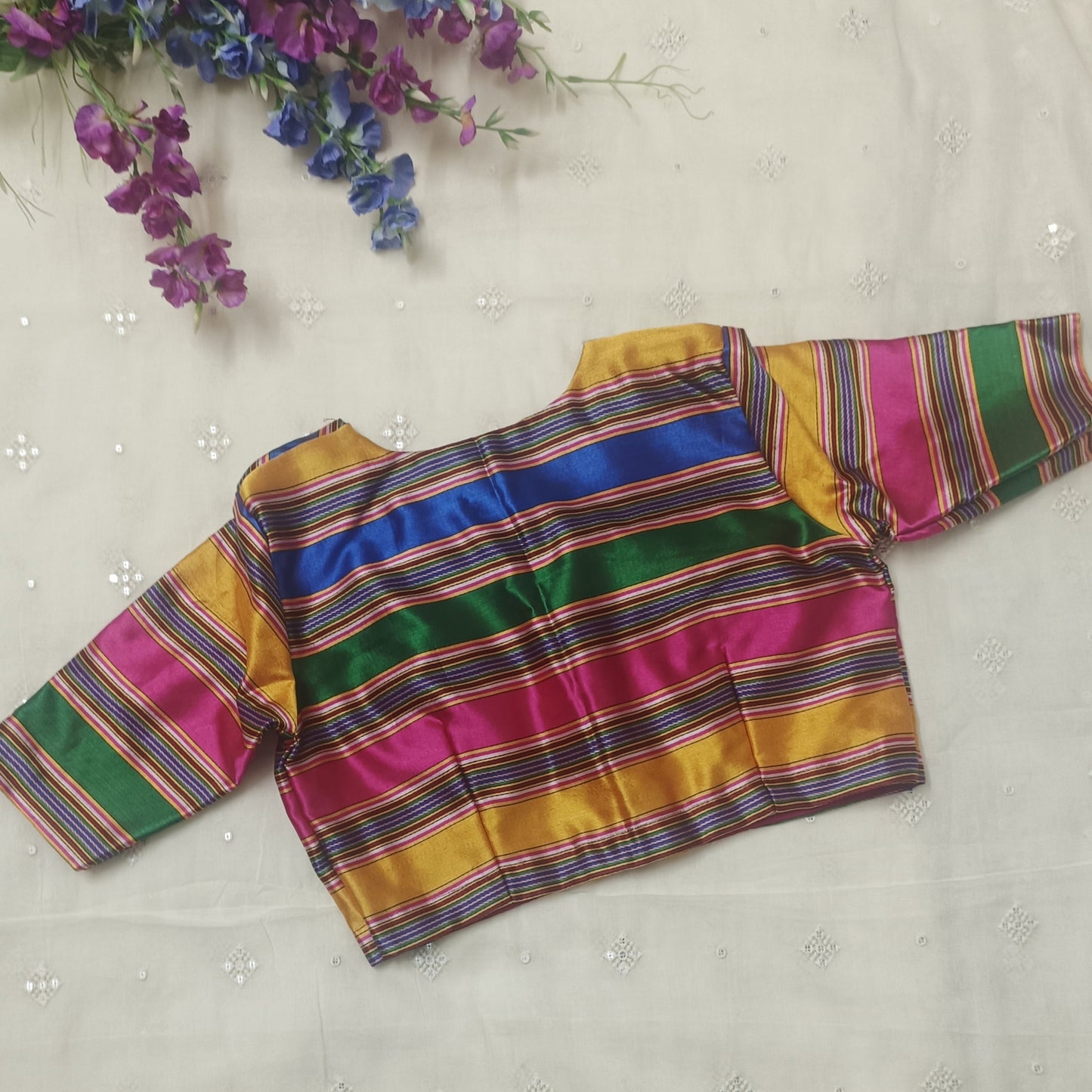 Multicoloured Gaji Silk Stripes Blouse 