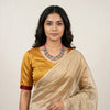 Mustard Dani Gaji Readymade Blouse With Maroon Broder | Godhuli